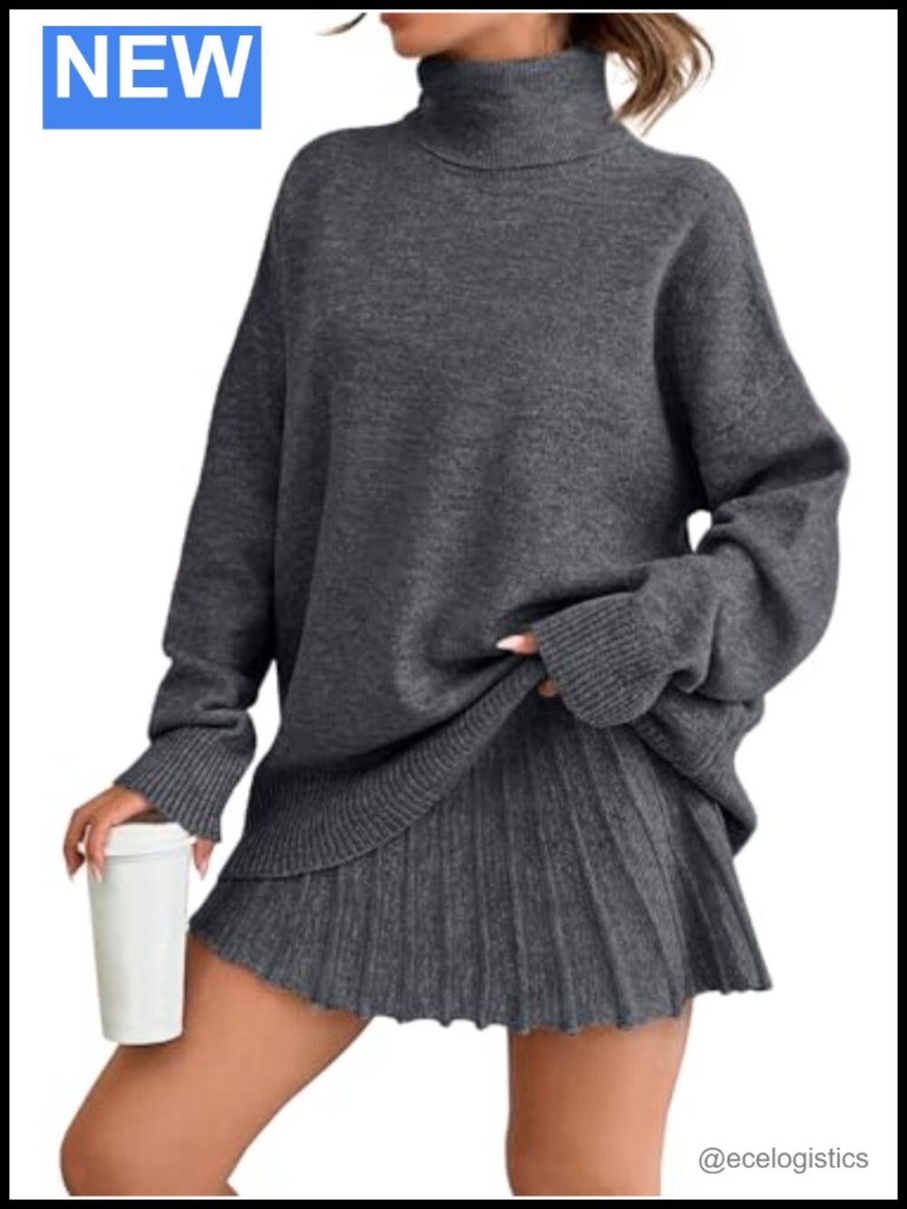 Women's 2 Piece Sweater and Pleated Skirt Set Winter Outfit Turtleneck